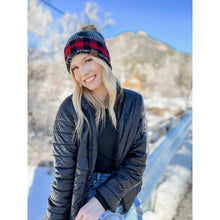 Load image into Gallery viewer, Buffalo Check Mixed Print Fur Pom - CC Beanie