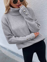 Load image into Gallery viewer, Sheer Trend - Casual Loose Solid Color High-Neck Long Sleeves Knitwear