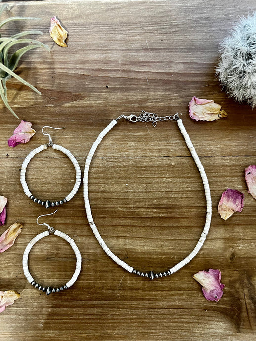 White Bead and Navajo Pearl Earrings