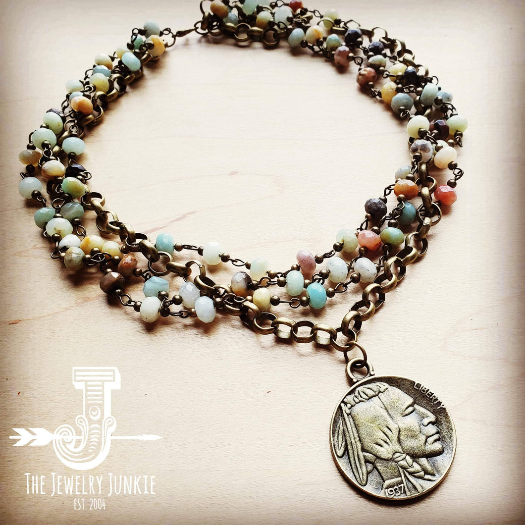 The Jewelry Junkie - Amazonite Collar-Length Necklace with Indian Head Coin 252L