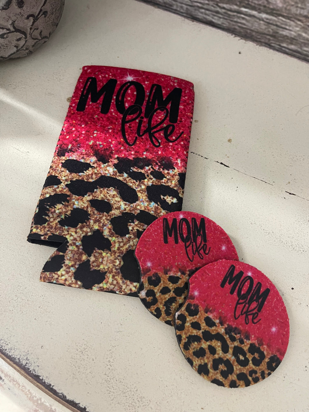 Mom Neoprene Koozie or Coaster Set