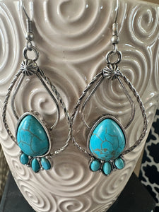Double Hoop Turquoise Stone Earrings