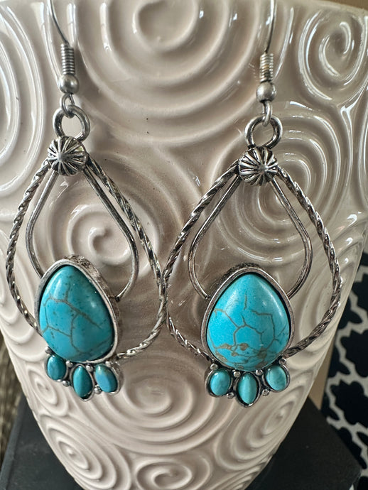 Double Hoop Turquoise Stone Earrings