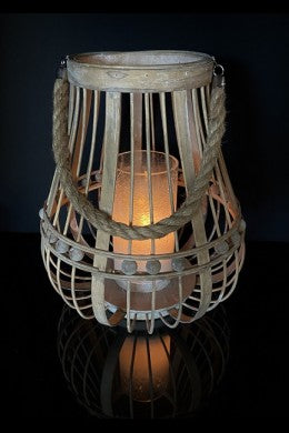 Hanging Wicker and Rope Lantern  13.25 x 14.75