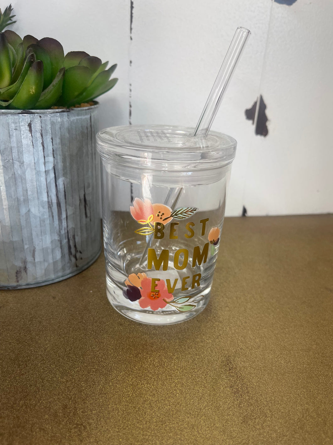 Best Mom Ever - Glass with glass strow and lid