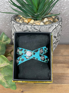 Meagen Calf skin Leopard Double Wrap - Turquoise - Rustic Cuff