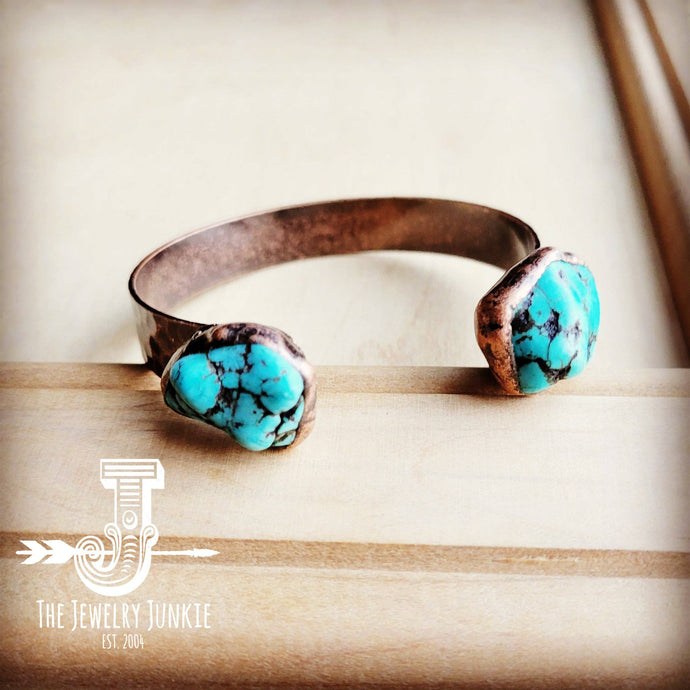 The Jewelry Junkie - Genuine Natural Turquoise Cuff Bangle Bracelet in Copper 806t