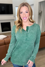 Load image into Gallery viewer, Mineral Wash Baby Waffle Henley in Dark Green - Zenana