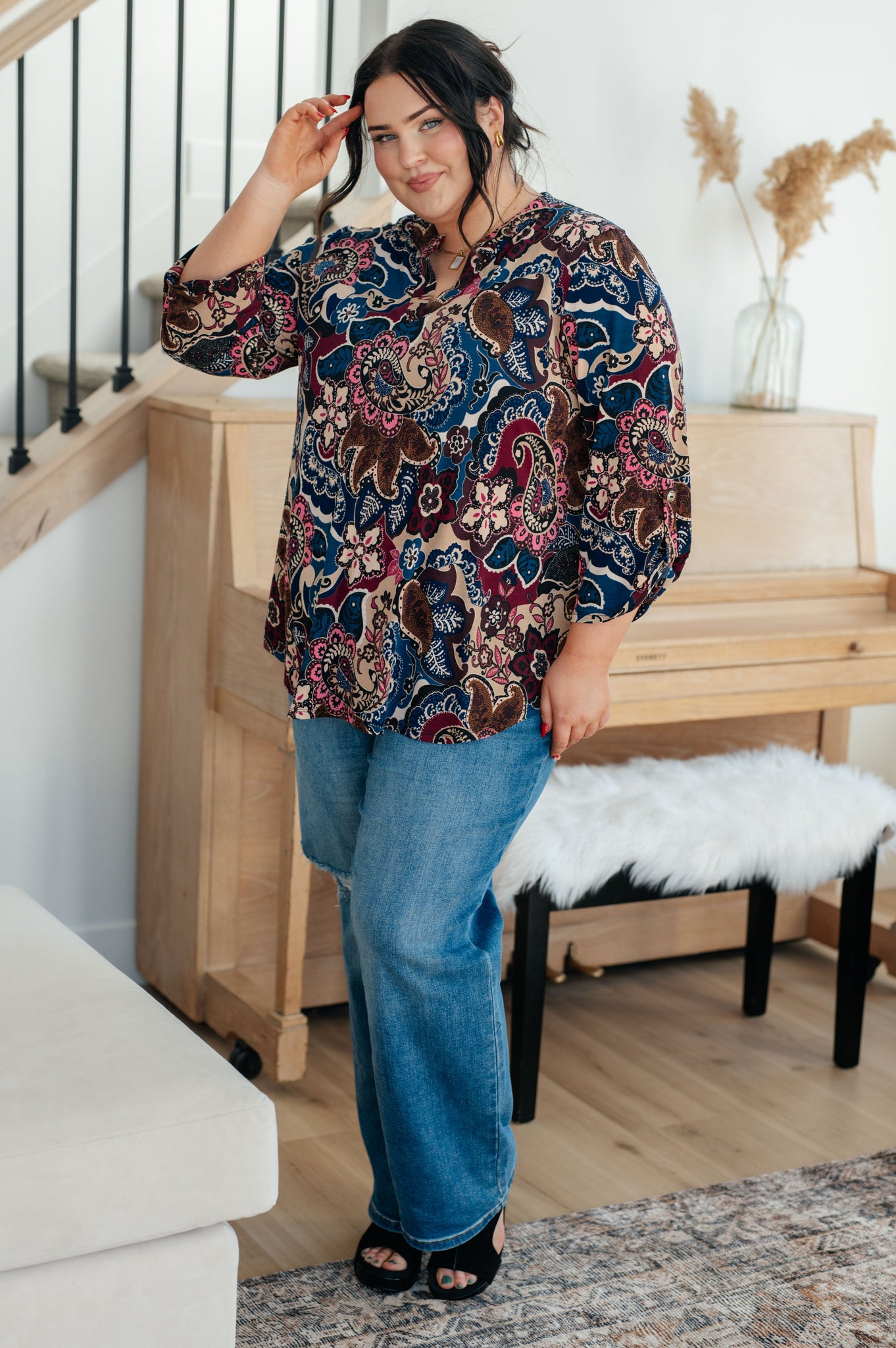 Load image into Gallery viewer, Little Lovely Blouse in Wine Paisley - Dear Scarelett