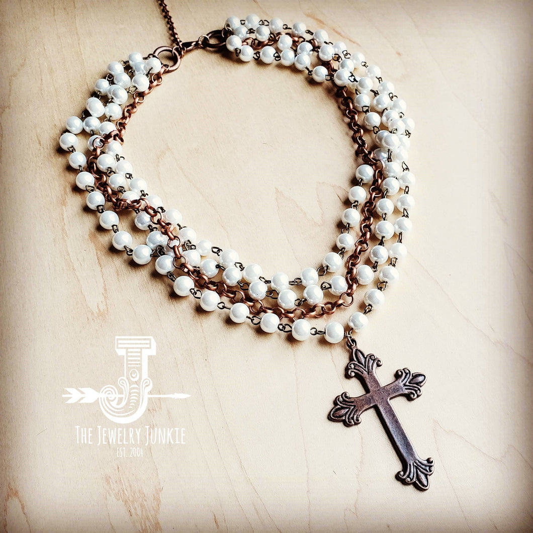 The Jewelry Junkie - Pearl and Copper Cross Necklace