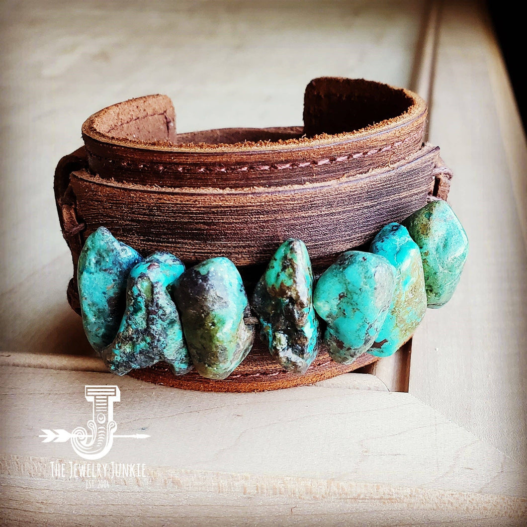 The Jewelry Junkie - Dusty Leather Wide Cuff with Large Chunks 007u