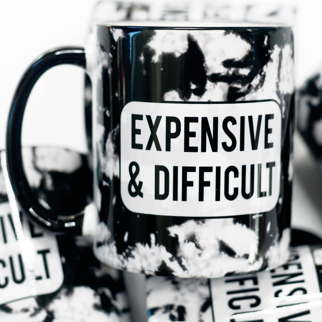 Expensive and Difficult Black Tie Dye Ceramic Mug - Mugsby