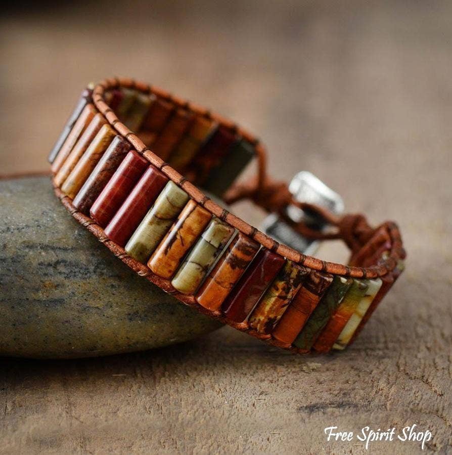 Handmade Natural Jasper Tube Wrap Bracelet - Free Spirit