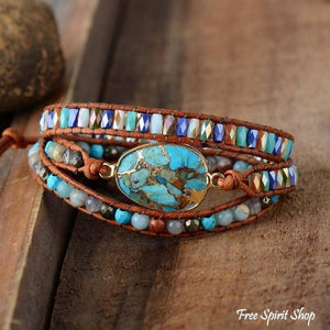 Natural Turquoise & Jasper Wrap Bracelet - Free Spirit