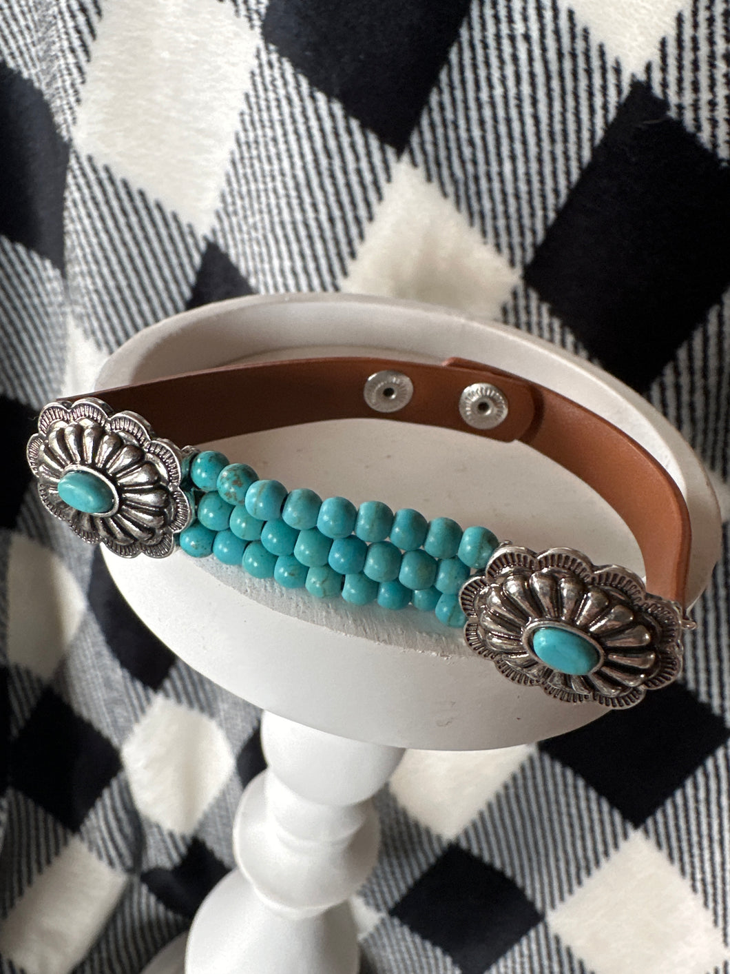 Tan and Turquoise Beaded Bracelet