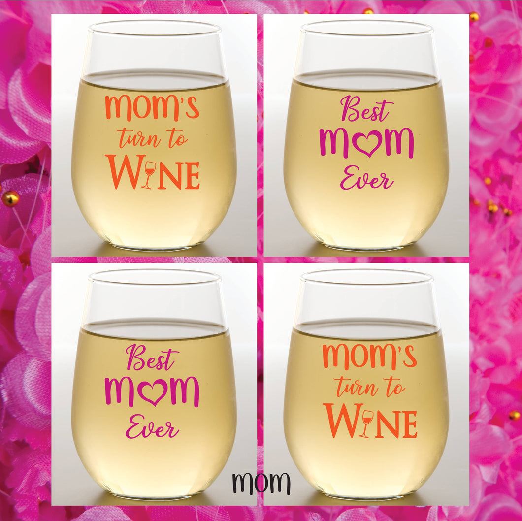 Mom Sayings Plastic Stemless Wine Glasses